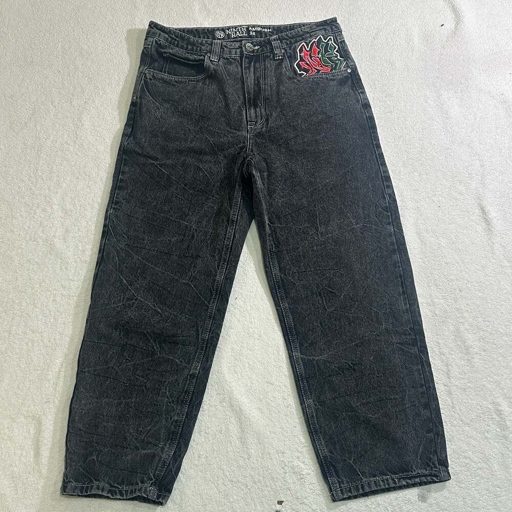 Ninth Hall Embroidered Graphic Black Denim Jeans Size 32x26 - Picture 3 of 7